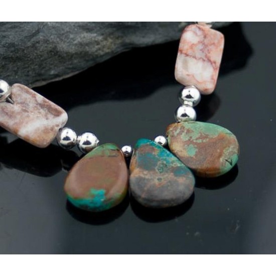Certified Authentic Navajo Native .925 Sterling Silver Natural Jasper, Turquoise DROP Native American Necklace 15341-19
