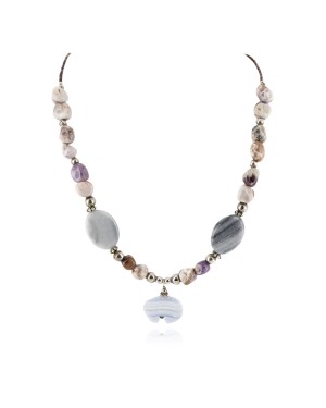 Bear Certified Authentic Navajo .925 Sterling Silver Natural Agate Native American Necklace 15155-6