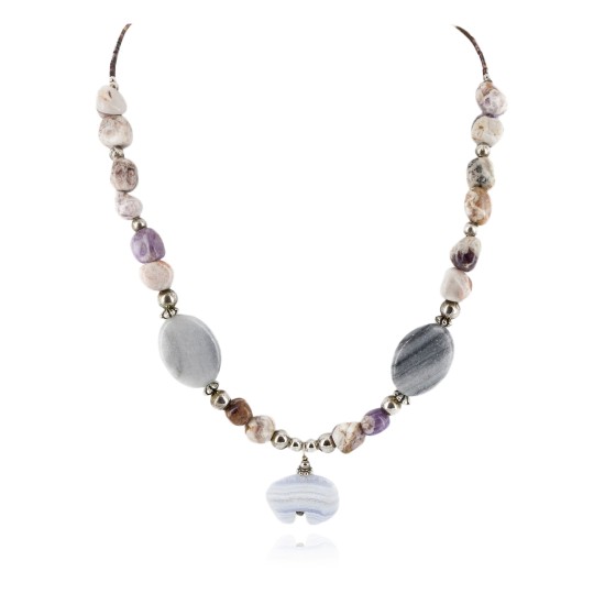 Bear Certified Authentic Navajo .925 Sterling Silver Natural Agate Native American Necklace 15155-6