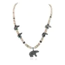 Bear Navajo .925 Sterling Silver Natural Graduated Melon Shell Turquoise Jasper Native American Necklace 16049-3