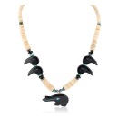 Bear Navajo .925 Sterling Silver Natural Graduated Melon Shell Turquoise Resin Black Onyx Hematite Native American Necklace 25225-2