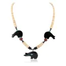 Bear Navajo .925 Sterling Silver Natural Graduated Melon Shell Turquoise Resin Black Onyx Red Jasper Hematite Native American Necklace 25225-4