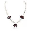 Bear Navajo .925 Sterling Silver Natural Turquoise Red Jasper Graduated Heishi Native American Necklace 25319