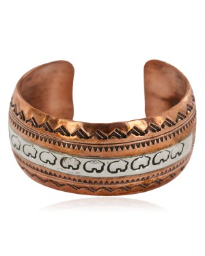 Bear Handmade Certified Authentic Navajo .925 Sterling Silver and Pure Copper Native American Bracelet 12843-7