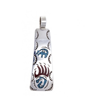 Bear Paw .925 Starling Silver Certified Authentic Handmade Navajo Native American Natural Turquoise Coral Pendent  24541