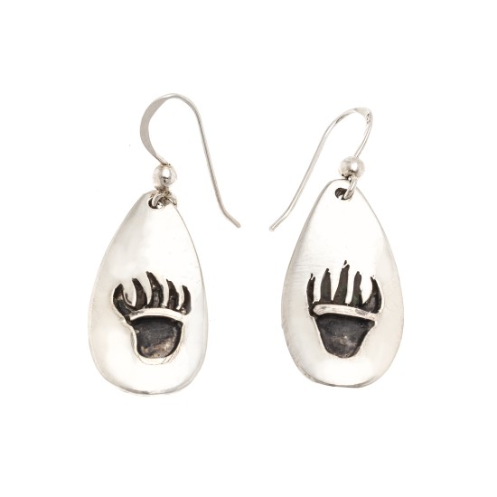 Bear Paw .925 Sterling Silver Certified Authentic Handmade Navajo Native American Earrings 18311