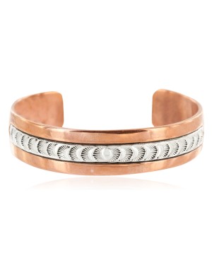 Bear paw .925 Sterling Silver Navajo Handmade Certified Authentic Pure Copper Native American Bracelet 18128-1