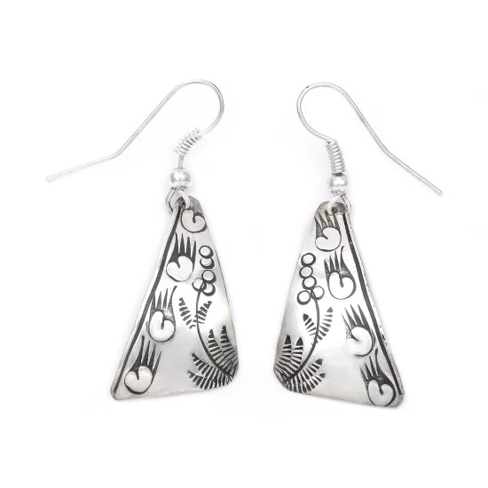 Bear Paw Flower .925 Starling Silver Handmade Navajo Native American Earrings 27261-6