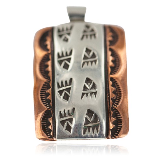 Bear Paw Handmade Certified Authentic Navajo Pure .925 Sterling Silver Native American Copper Pendant 94003-3