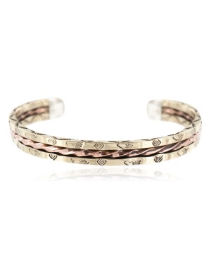 Bearpaw Navajo .925 Sterling Silver Handmade Certified Authentic Pure Copper Brass Native American Bracelet 13009