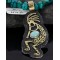 Big $670 12kt Gold Filled and .925 Sterling Silver Handmade KOKOPELI Certified Authentic Navajo Turquoise Native American Necklace 370976349312