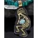 Big $670 12kt Gold Filled and .925 Sterling Silver Handmade KOKOPELI Certified Authentic Navajo Turquoise Native American Necklace 370976349312