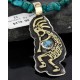 Big $670 12kt Gold Filled and .925 Sterling Silver Handmade KOKOPELI Certified Authentic Navajo Turquoise Native American Necklace 370976506626