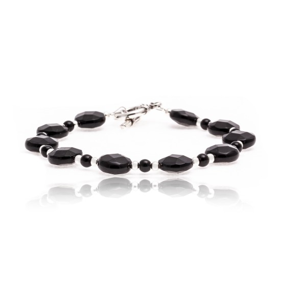 Black Onyx Nickel Certified Authentic Navajo Native American Link Bracelet 12928-2