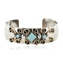 Brass Nickel Navajo Handmade Certified Authentic Natural Turquoise Native American Bracelet 13031-3