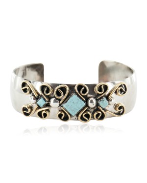 Brass Nickel Navajo Handmade Certified Authentic Natural Turquoise Native American Bracelet 13031-3