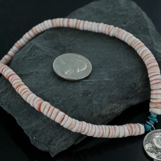 BUFFALO $350 Handmade Certified Authentic Navajo .925 Sterling Silver Spiny Oyster and Turquoise Native American Necklace 370926164185 BUFFALO $350 Handmade Certified Authentic Navajo .925 Sterling Silver Spiny Oyster and Turquoise Native American Necklace 370926164185