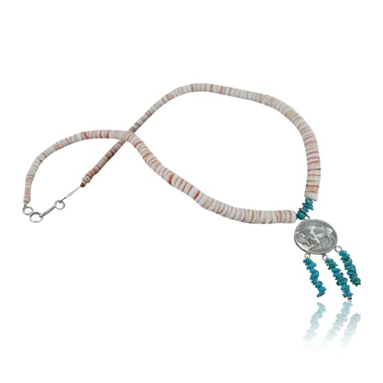 BUFFALO $350 Handmade Certified Authentic Navajo .925 Sterling Silver Spiny Oyster and Turquoise Native American Necklace 370926164185 BUFFALO $350 Handmade Certified Authentic Navajo .925 Sterling Silver Spiny Oyster and Turquoise Native American Necklace 370926164185