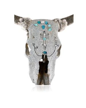 Bull SKULL Certified Authentic Native American Kachina Handmade Hopi Natural Turquoise 10797
