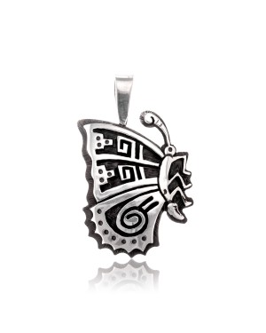 Butterfly .925 Sterling Silver Certified Authentic Handmade Hopi Native American Pendant  24551
