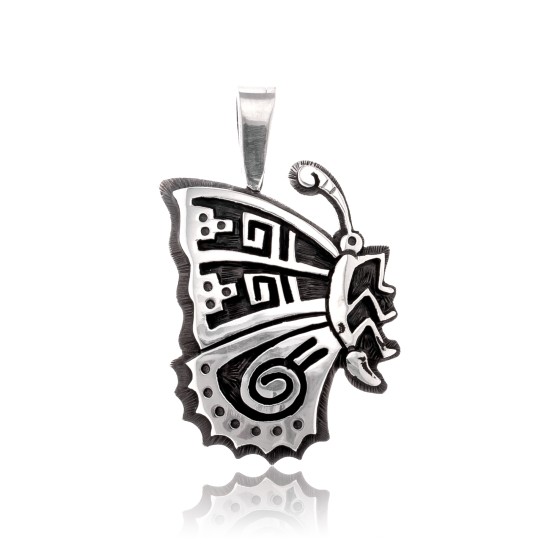 Butterfly .925 Sterling Silver Certified Authentic Handmade Hopi Native American Pendant  24551