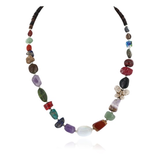 Butterfly Certified Authentic Navajo .925 Sterling Silver Natural Multicolor Stones Native American Necklace 15778-00