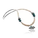 Carved Bear Navajo .925 Sterling Silver Graduated Melon Shell and Turquoise Native American Necklace 15778-15