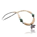 Carved Bear Navajo .925 Sterling Silver Graduated Melon Shell and Turquoise Native American Necklace 390618962024