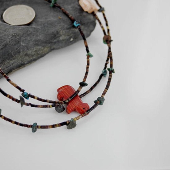 Carved Fetish $400 Certified Authentic 3 Strand Navajo .925 Sterling Silver Turquoise Native American Necklace 1530-31