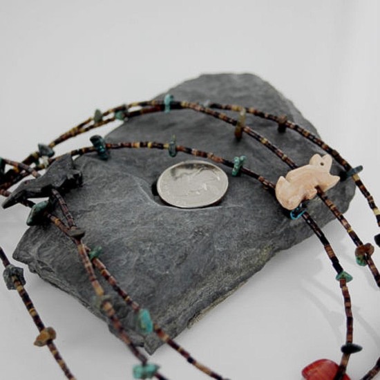 Carved Fetish $400 Certified Authentic 3 Strand Navajo .925 Sterling Silver Turquoise Native American Necklace 1530-31