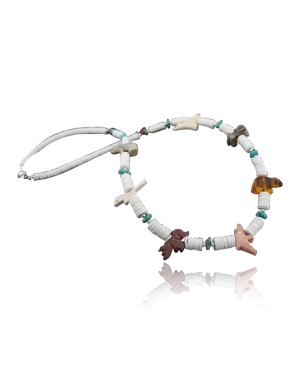 Carved Fetish Certified Authentic Navajo .925 Sterling Silver Graduated Heishi Turquoise Native American Necklace 390593126020