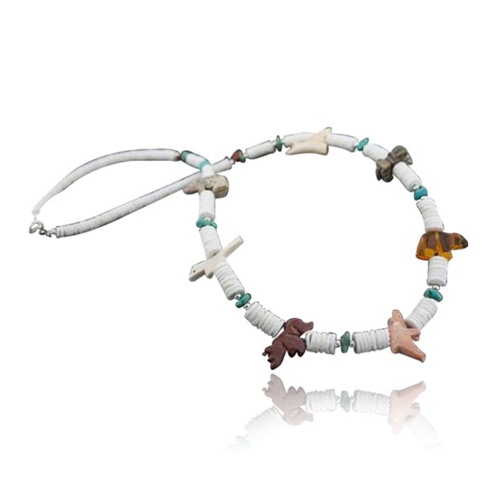 Carved Fetish Certified Authentic Navajo .925 Sterling Silver Graduated Heishi Turquoise Native American Necklace 390593126020