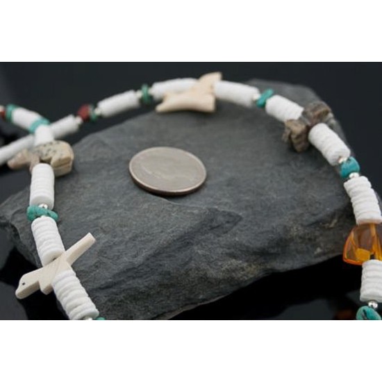 Carved Fetish Certified Authentic Navajo .925 Sterling Silver Graduated Heishi Turquoise Native American Necklace 390593126020