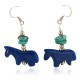Carved Fetish Horse .925 Sterling Silver Hooks Certified Authentic Navajo Natural Turquoise Native American Dangle Earrings 18291-3