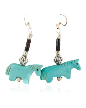 Carved Fetish Horse .925 Sterling Silver Hooks Certified Authentic Navajo Resin Native American Dangle Earrings 18290-5
