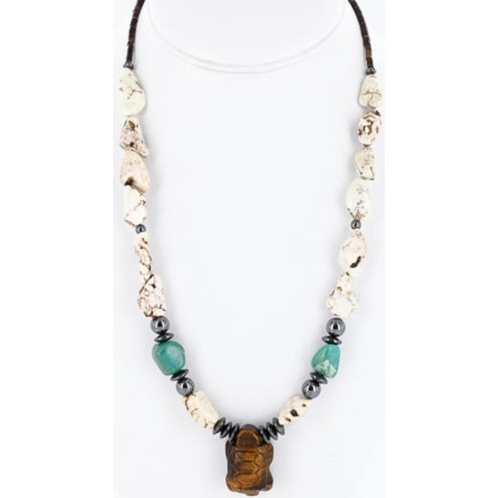 Certified Authentic Navajo .925 Sterling Silver Turquoise Tigers Eye Native American Necklace 15888-1