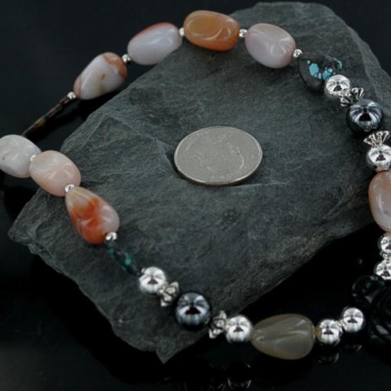 Certified Authentic Navajo .925 Sterling Silver Natural Carnelian Native American Necklace 15432-9