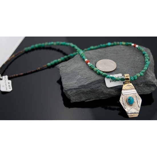 Certified Authentic 12kt Gold Filled .925 Sterling Silver Handmade Mountain Turquoise Native American Necklace 370876018093
