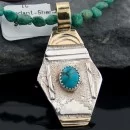 12kt Gold Filled .925 Sterling Silver Handmade Mountain Turquoise Native American Necklace 370876018093