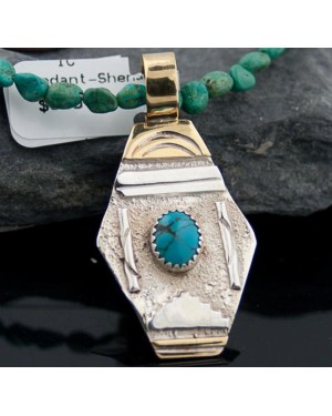 Certified Authentic 12kt Gold Filled .925 Sterling Silver Handmade Mountain Turquoise Native American Necklace 370876018093