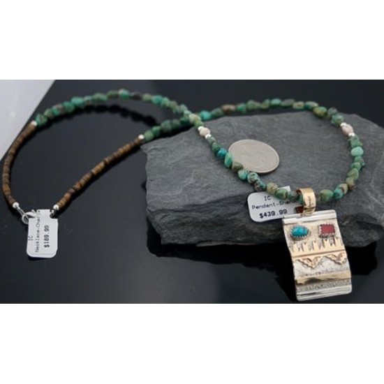 Certified Authentic 12kt Gold Filled and .925 Sterling Silver Handmade Mountain Coral and Turquoise Native American Necklace 370922097988