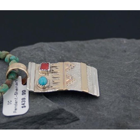 Certified Authentic 12kt Gold Filled and .925 Sterling Silver Handmade Mountain Coral and Turquoise Native American Necklace 370922097988