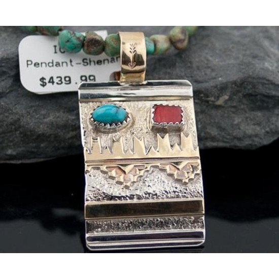 Certified Authentic 12kt Gold Filled and .925 Sterling Silver Handmade Mountain Coral and Turquoise Native American Necklace 370922097988