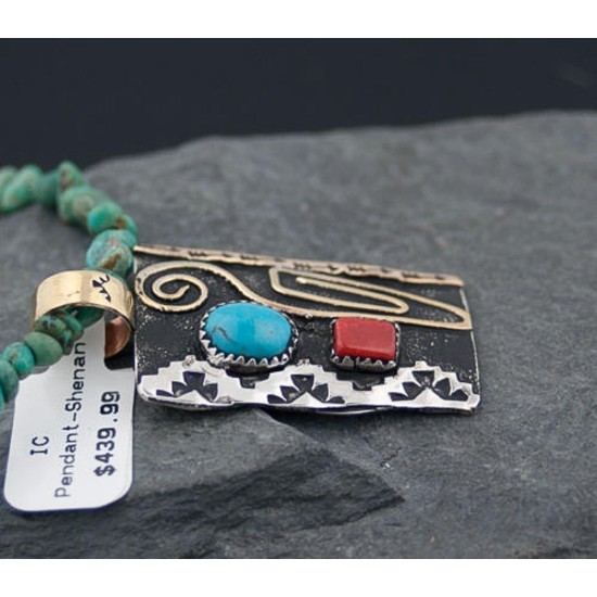 Certified Authentic 12kt Gold Filled and .925 Sterling Silver Handmade Mountain Turquoise Native American Necklace 370876453350