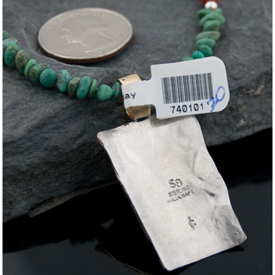 Certified Authentic 12kt Gold Filled and .925 Sterling Silver Handmade Mountain Turquoise Native American Necklace 370876453350