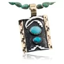 12kt Gold Filled and .925 Sterling Silver Handmade Mountain Turquoise Native American Necklace 370915696270
