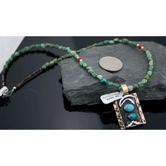 Certified Authentic 12kt Gold Filled and .925 Sterling Silver Handmade Mountain Turquoise Native American Necklace 370915696270