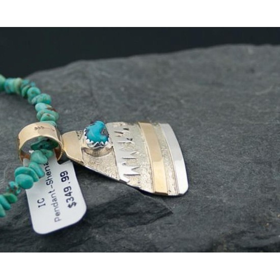 Certified Authentic 12kt Gold Filled and .925 Sterling Silver Handmade Mountain Turquoise Native American Necklace 370919709357