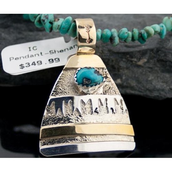 Certified Authentic 12kt Gold Filled and .925 Sterling Silver Handmade Mountain Turquoise Native American Necklace 370919709357