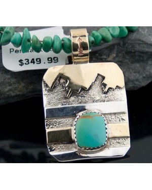 Certified Authentic 12kt Gold Filled and .925 Sterling Silver Handmade Mountain Turquoise Native American Necklace 370920436163